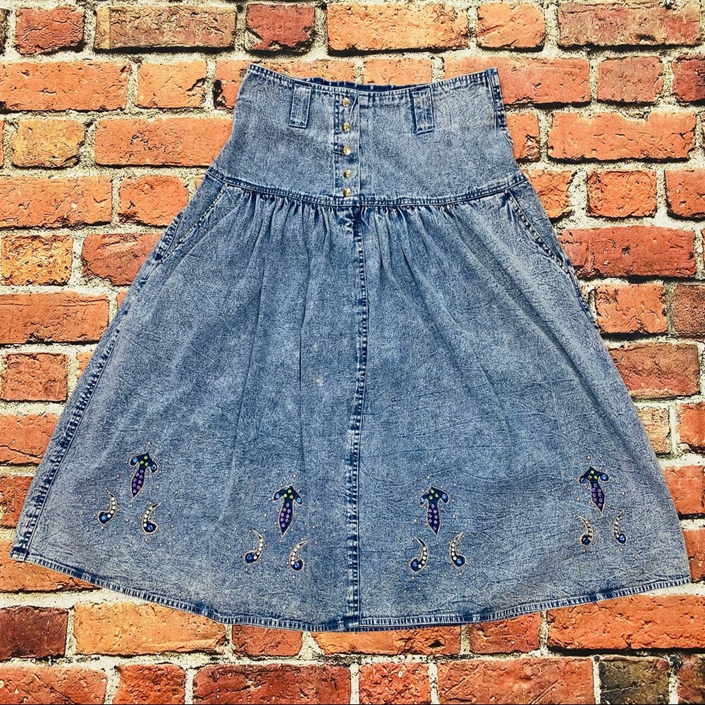 Acid Wash, Stone Wash Vintage Embellished Skirt